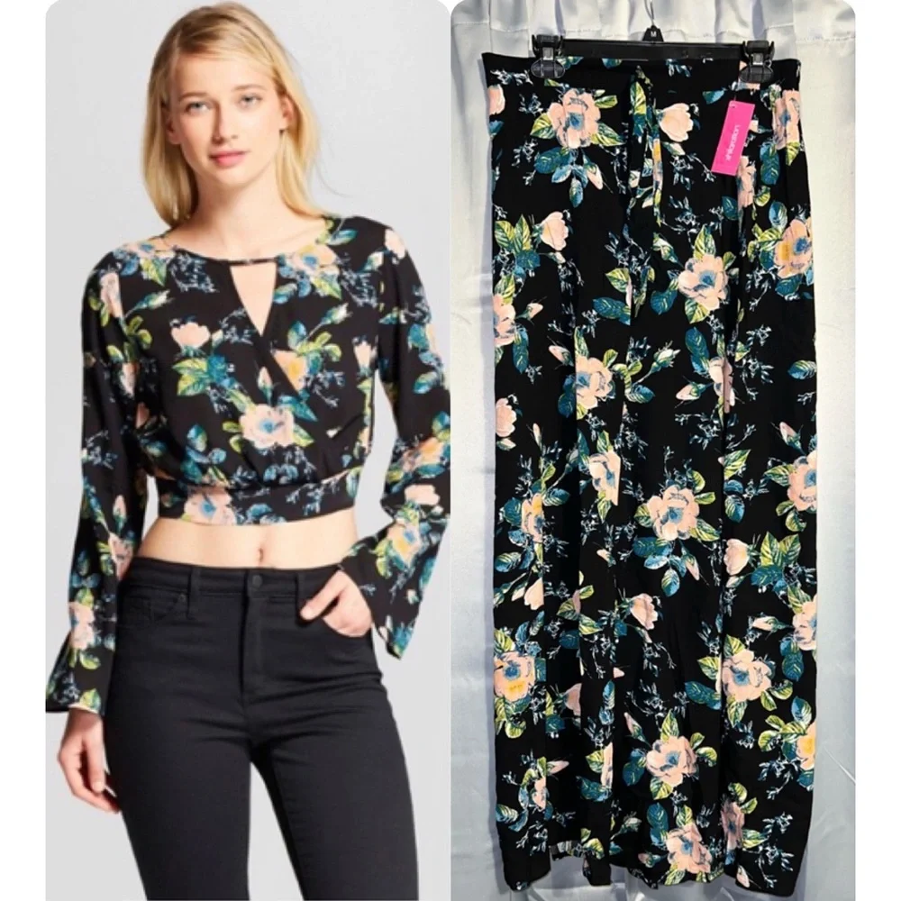 Xhilaration MATCHING FLORAL SET. Long sleeve crop top with long matching skirt